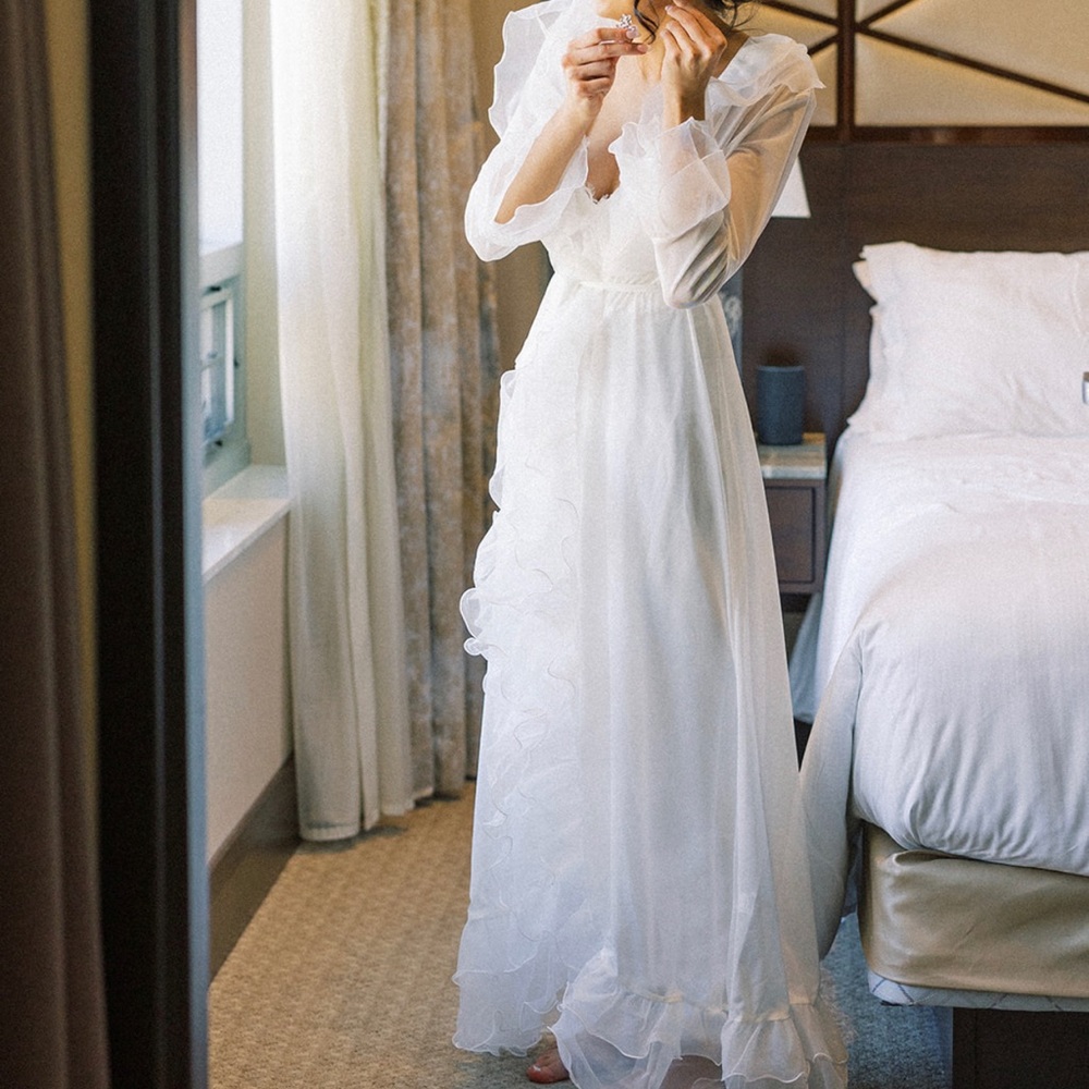 White sheer long robe with 3/4 length sleeves